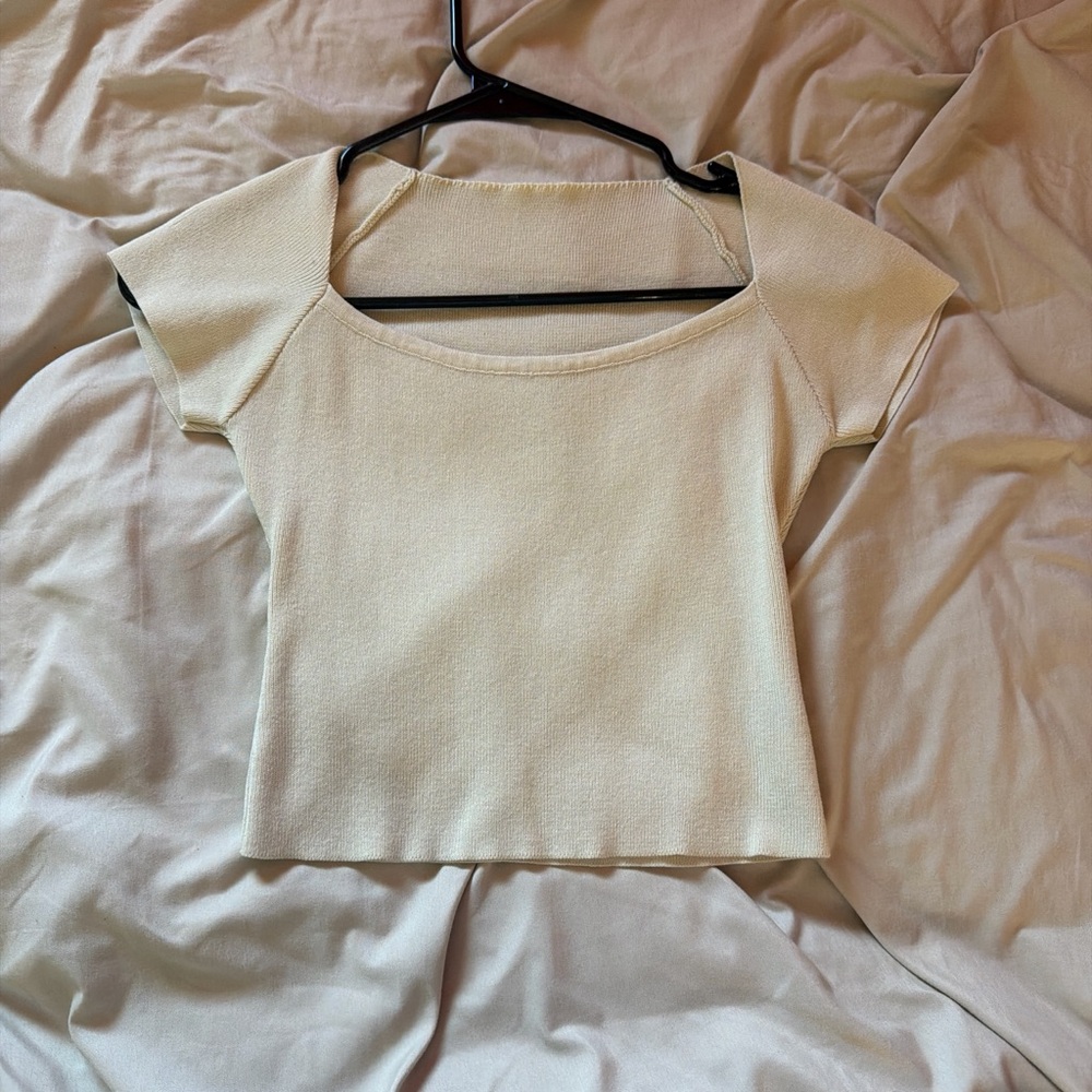 SHEIN Cream Square-Neck Crop Top